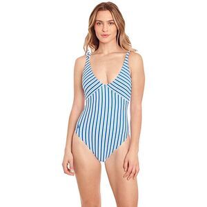 POLO RALPH LAUREN Coastal Stripe Splice One Piece Swimsuit Large White Blue NEW